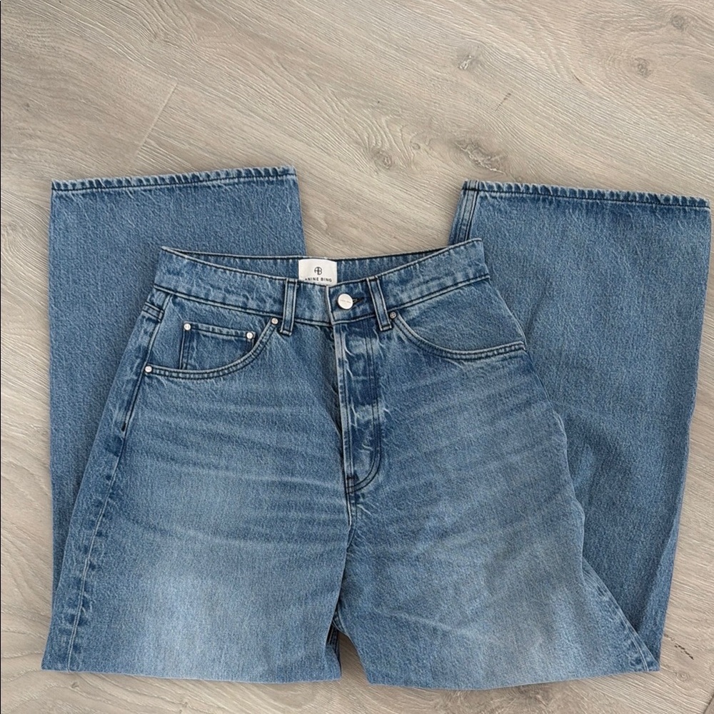 Anine Bing Kick Jean high waist wide leg light to med wash blue jean size 27